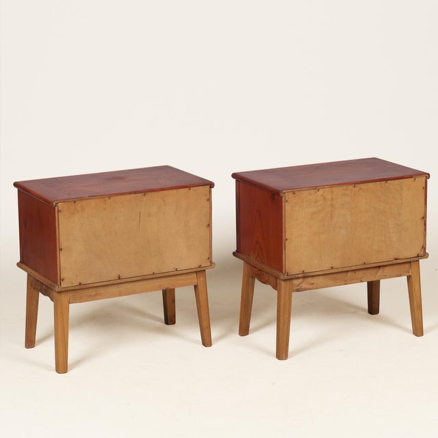 Mid-Century Modern Danish Mid Century Modern Yew Bedside Tables, a Pair For Sale - Image 3 of 7