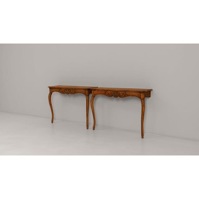 19th Century French Louis XV Carved Wooden Console Tables - A Pair For Sale - Image 4 of 18
