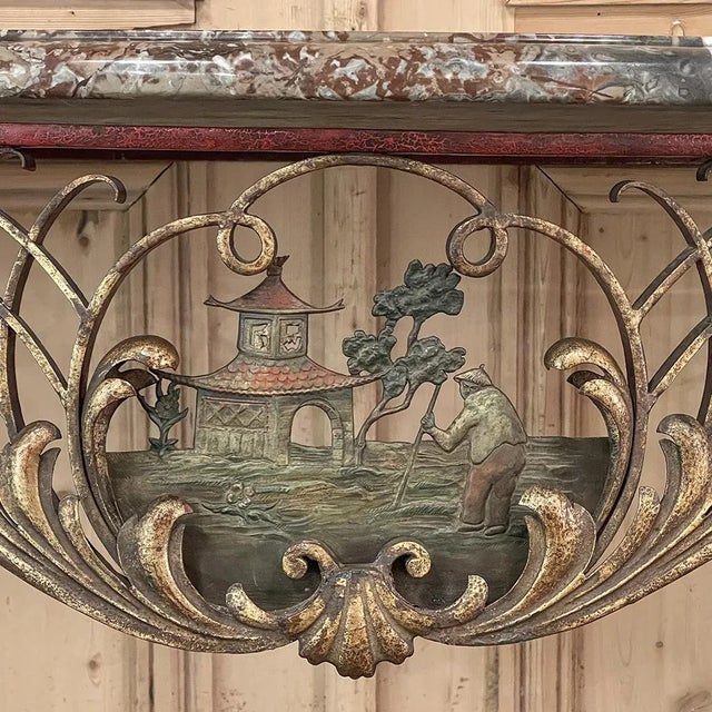 Late 19th Century 19th Century French Louis XIV Chinoiserie Wrought Iron & Marble Console For Sale - Image 5 of 13
