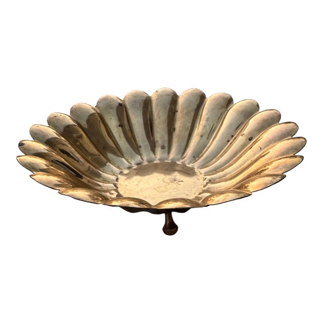 1970s Brass Daisy Footed Catchall For Sale