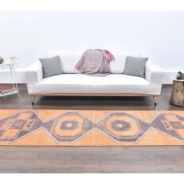 Vintage Turkish Hand-Knotted Runner Rug is a semi-Vintage rug. '60s Eastern region of Turkey's unique rug is perfectly...