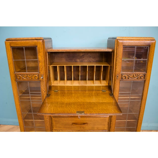 Vintage Art Deco Glazed Oak Bookcase, 1930s For Sale - Image 10 of 11