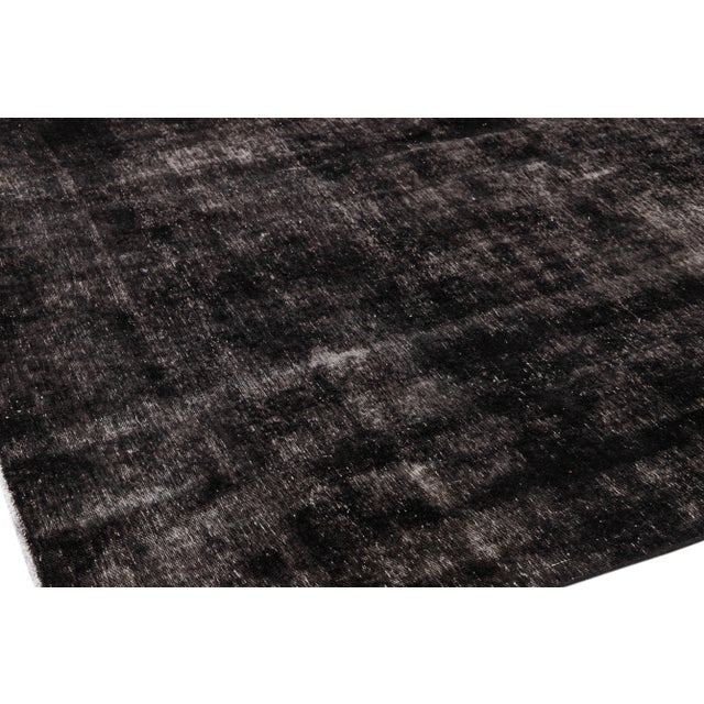 Charcoal Vintage Distressed Turkish Handmade Gray-Charcoal Geometric Wool Rug For Sale - Image 8 of 10