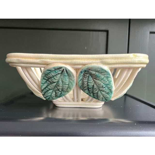 Mid 20th Century Vintage French Open-Weave Ceramic Bowl With Barbotine Lemon Leaves For Sale - Image 5 of 12
