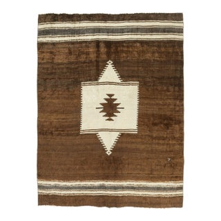 Vintage Turkish Hand-Knotted Wool Cotton Brown Kilim Area Rug For Sale