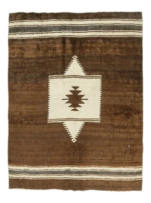 Vintage Turkish Hand-Knotted Wool Cotton Brown Kilim Area Rug