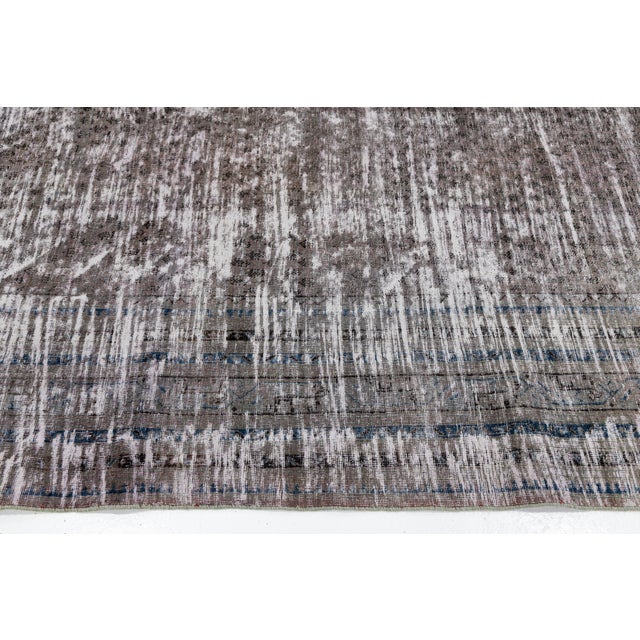 Antique Tabriz Distressed Wool Rug With Muted Earth Tones & Indigo For Sale - Image 9 of 10