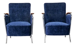 Pair of Bauhaus Steel and Wood Club Chairs
