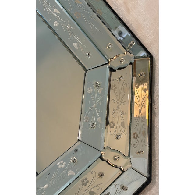 Antique or Vintage Octagonal Venetian Etched Glass Mirror With Etched Floral Design For Sale - Image 15 of 18