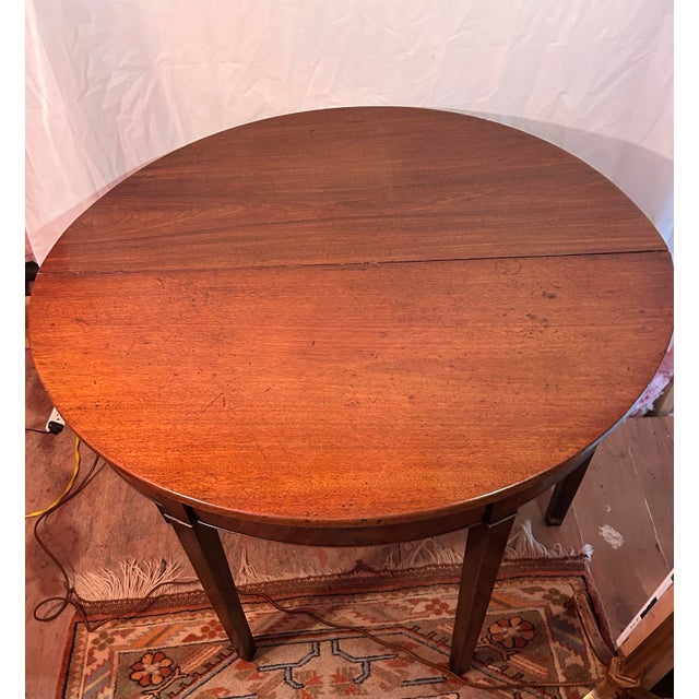 Pair of Federal-Style Demi-Lune Console Tables — Mahogany Veneer, Mid-20th Century For Sale - Image 6 of 6
