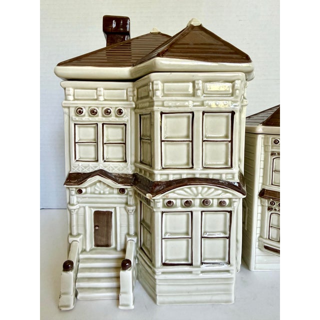 Victorian 1979-80 Otagiri Ceramic San Francisco Victorian House Canisters Cookie Jars - Set of 2 For Sale - Image 3 of 15