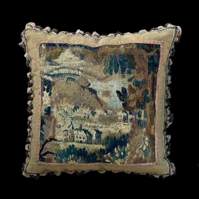Antique French Tapestry Pillows Floral Needlepoint Tassels, Pair For Sale - Image 4 of 7