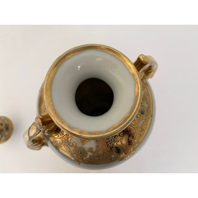 Antique Nippon Hand-Painted Scenic Covered Urn With Gilt & Jeweled Enamel, C. 1900 For Sale - Image 13 of 18