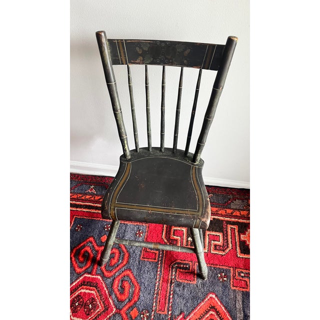 Antique Painted Windsor Side Chair With Faux Bamboo Spindles For Sale In West Palm - Image 6 of 12