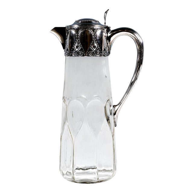 Art Nouveau Carafe Cut Glass Decanter with Silver Mount from Koch & Bergfeld, 1890s For Sale