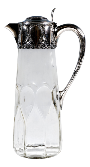 Art Nouveau Carafe Cut Glass Decanter with Silver Mount from Koch & Bergfeld, 1890s