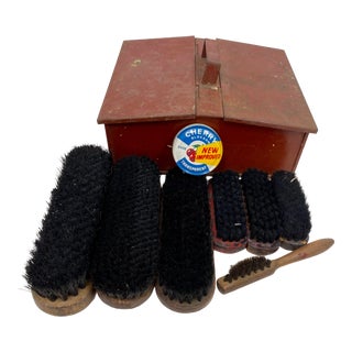 Antique Metal Shoeshine Kit From London 1910 For Sale