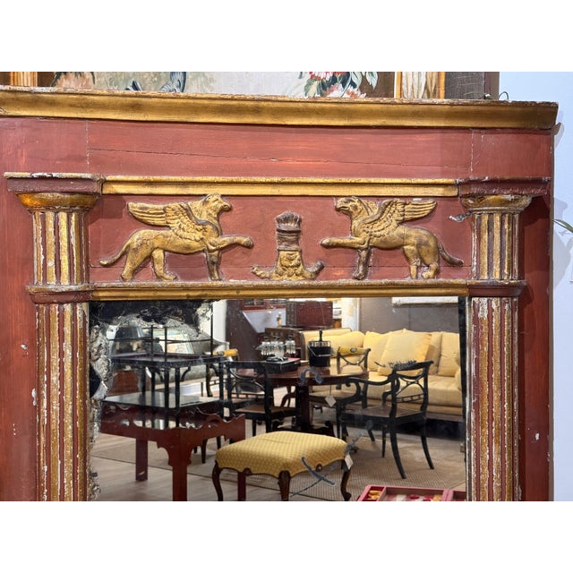 Wood Early 19th Century Continental Neoclassical Parcel-Gilt and Red Painted Mirror For Sale - Image 7 of 10