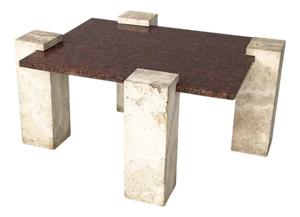 Italian Modern Rectangular Red Granite and Travertine Coffee Table, 1970s