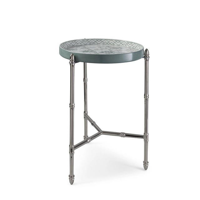 Port 68 Jardin Green Chinoiserie Tray with Stand, Nickel For Sale - Image 4 of 4