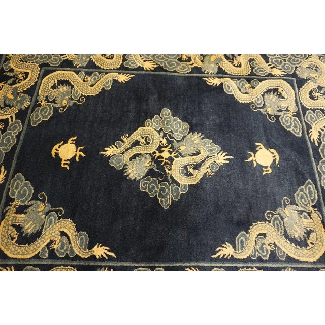 1900s Blue Navy Dragon Antique Chinese Peking Carpet 4'8" X 5'10" Knotted Wool Rug For Sale - Image 10 of 15