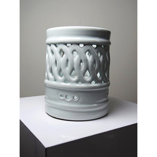 Korean Joseon Style Reticulated Celadon Porcelain Brush Holder, 1950s For Sale - Image 6 of 12