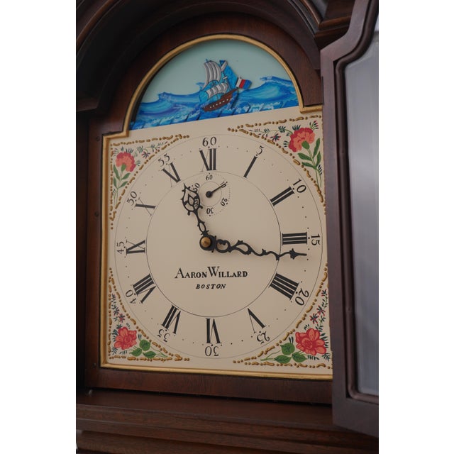 1980s Colonial Aaron Willard Henry Ford Mahogany Grandfather Clock For Sale - Image 5 of 12