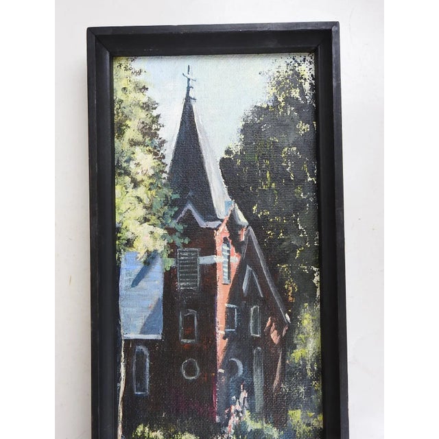 Gothic Contemporary Village Church and Deep Shadow Painting For Sale - Image 3 of 5
