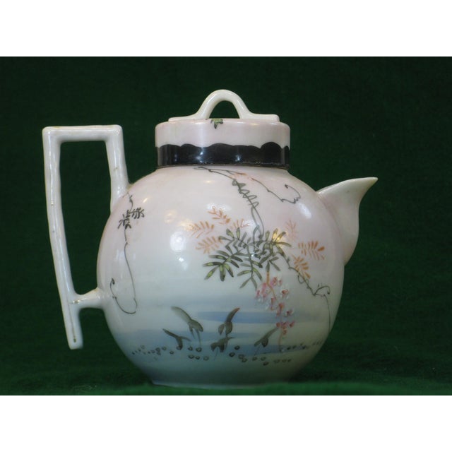 Mid 19th Century Satsuma Teapot Hand-Painted Vines & Blossoms Square Handle Japanese Meiji Period Signed For Sale - Image 14 of 18