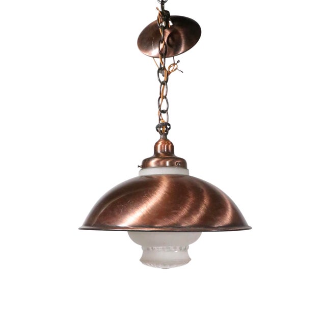 Mid 20th Century Kitchen Chandelier Copper Finish With Glass Shade by the Progressive Mfg.Co. For Sale - Image 12 of 14
