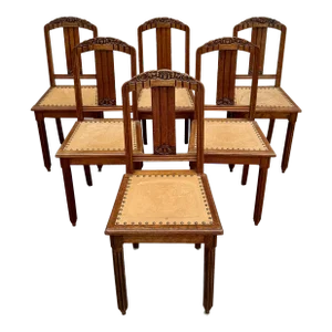 1950s Carved Dining Chair With Embossed Faux Leather Seat