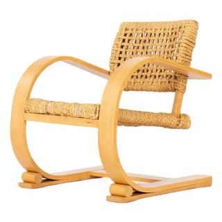 Vintage French Armchair in Rope and Beech by Adrien Audoux & Frida Minet, 1950s For Sale