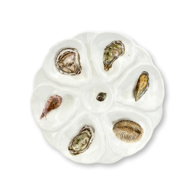 French Vintage French Porcelain Oyster Set, 6 Plates & Platter For Sale - Image 3 of 7