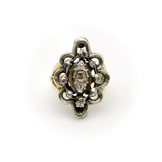 1920s Georgian Revival 14k Gold and Sterling Silver Ring With Diamonds, Size 7 For Sale - Image 4 of 8