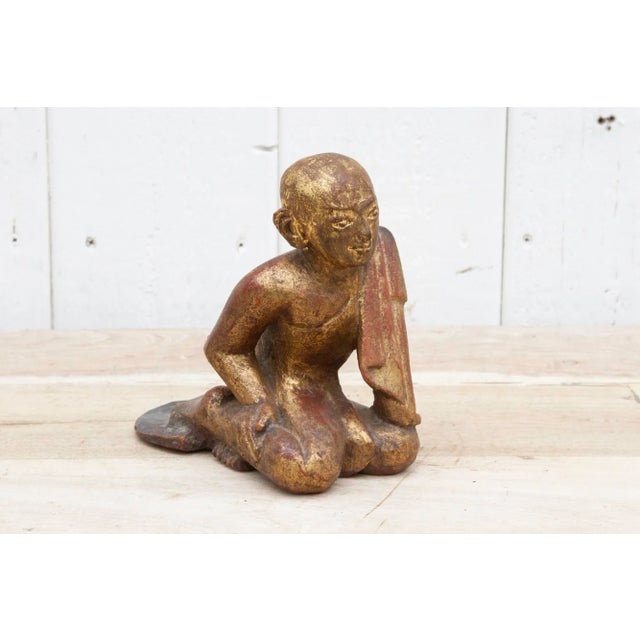 Asian Small Carved & Painted Monk Figure For Sale - Image 3 of 9