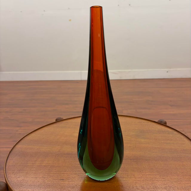 Vintage Mid Century Modern Sommerso Style Cased Art Glass Bud Vase in Ruby Red and Emerald Green For Sale - Image 12 of 12