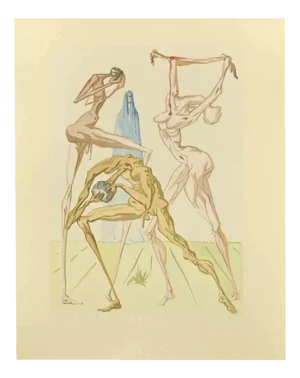 Salvador Dalí, The Inhabitants of Prato, Woodcut, 1963