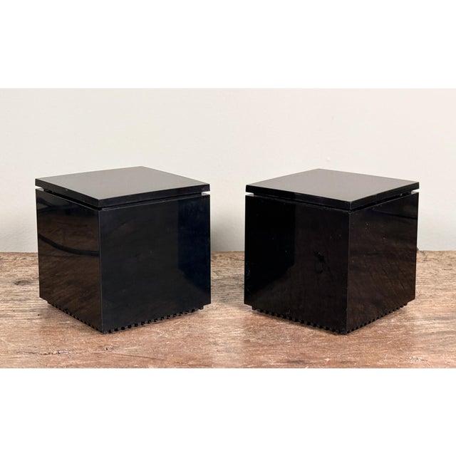 Mid-Century Modern 1972 Italian Mid Century Modern Cini & Nils Cuboluce Black Acrylic Table Lamps - A Pair For Sale - Image 3 of 14