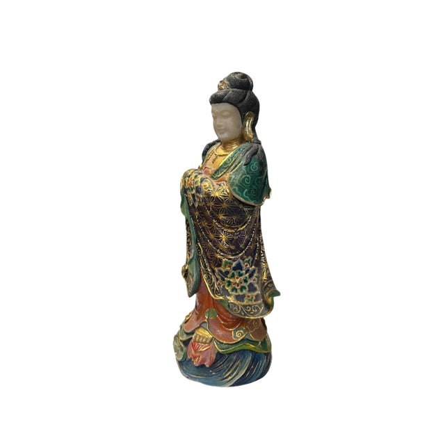 Chinese Stone Carved Color Dressing Paint Bodhisattva Statue For Sale - Image 4 of 8