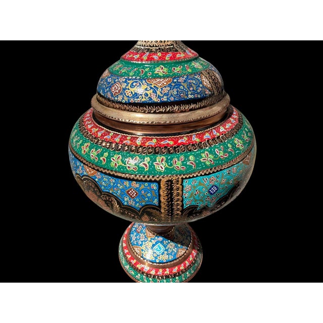 Metal Vintage Hand Painted Copper Covered Urn For Sale - Image 7 of 9