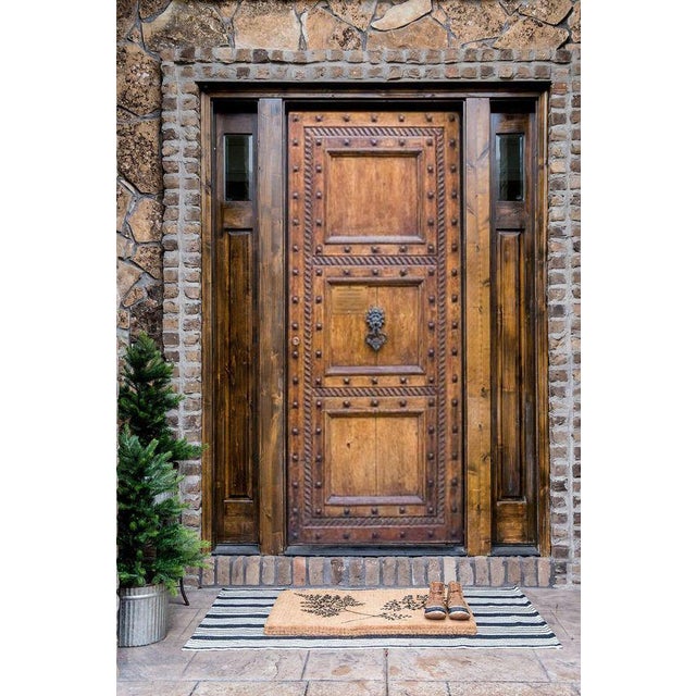 Mid-Century Modern Rustic Solid Wood Entry Door With Iron Studs & Raised Panel Design Clavo Accented Door For Sale - Image 3 of 11