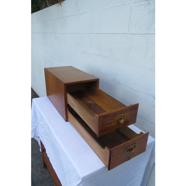 Early 1900s Oak Tabletop Two Drawer Table Top Large Wooden Card File 6128 For Sale - Image 4 of 18