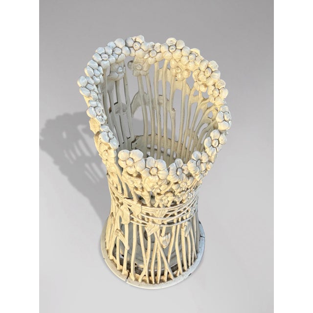Art Nouveau White Painted Floral Cast Iron Umbrella Stand, 1890s For Sale - Image 4 of 8