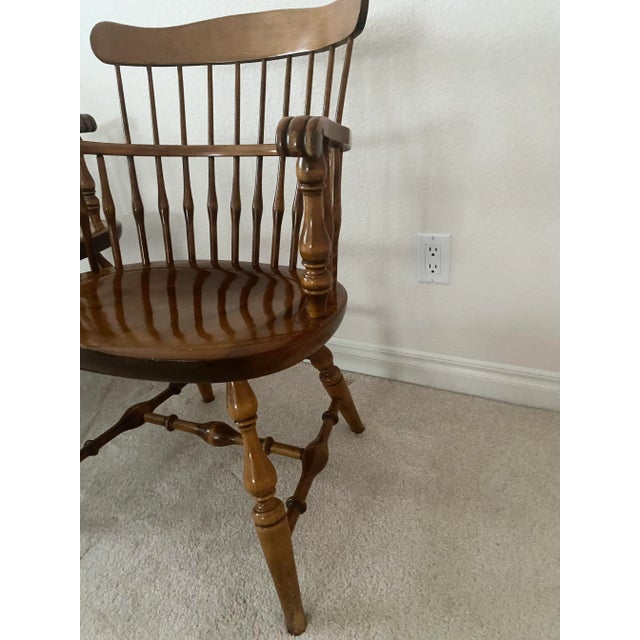 Brown Nichols & Stone Pair of Windsor Comb Back Captains Armchairs Mid 20th Century Excellent Condition For Sale - Image 8 of 16