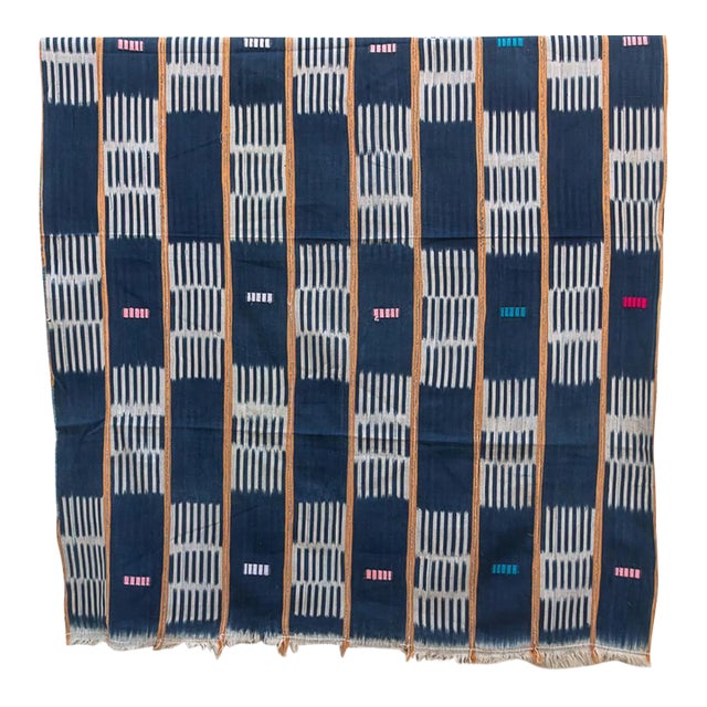 Vintage Baoule African "Comoe Grid" Ikat Throw For Sale