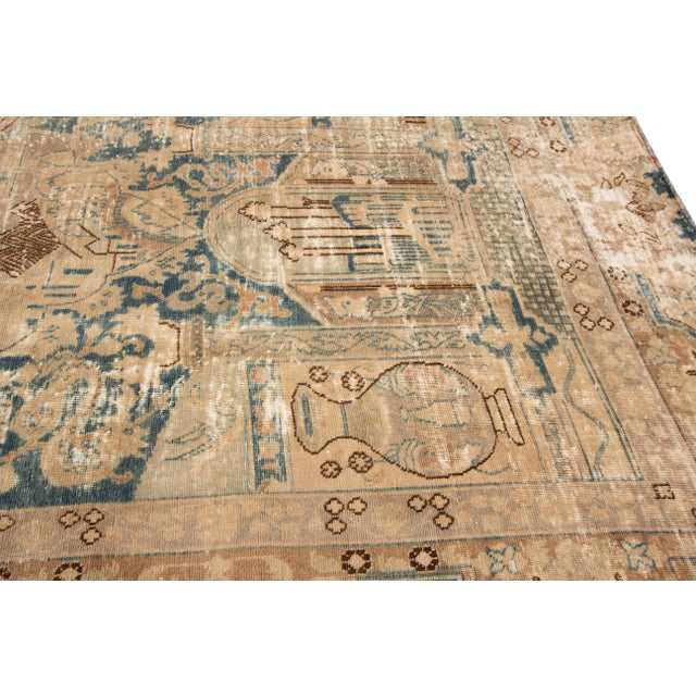 1960s Vintage Persian Distressed Beige Handmade Medallion Wool Rug For Sale - Image 9 of 11