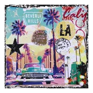 Cruisin' Beverly - Abstract Colorful Textural City Inspired Collage Original Artwork by Marion Duschletta For Sale