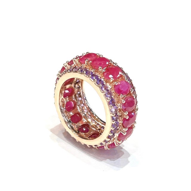 Bochic “Capri” Red Ruby & Purple Amethyst Ring Set In 18K Gold & Silver For Sale - Image 11 of 11