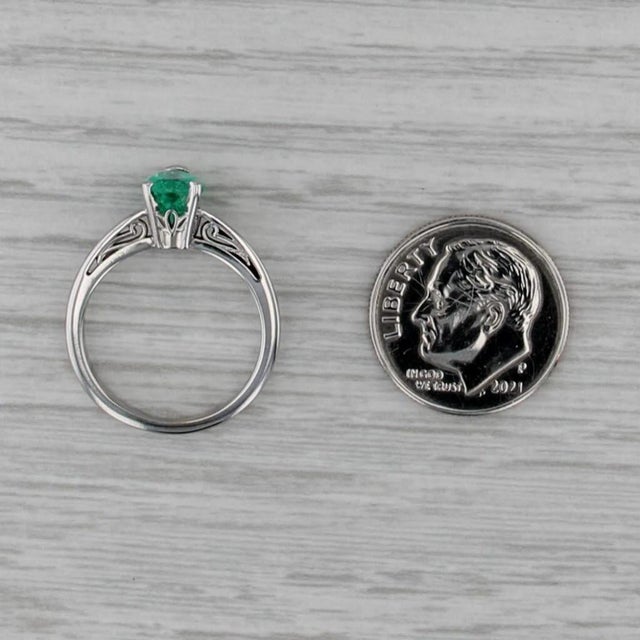 0.65ct Emerald Pear Solitaire Ring 14k White Gold Size 5 Engagement For Sale In Greensboro - Image 6 of 8