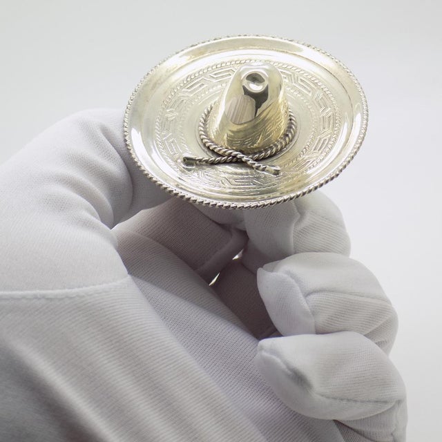 Vintage Mexican Handmade Genuine Sterling Silver 925 Traditional Sombrero Hat Figurine by Unknown for Unknown, 1970s For Sale - Image 9 of 14